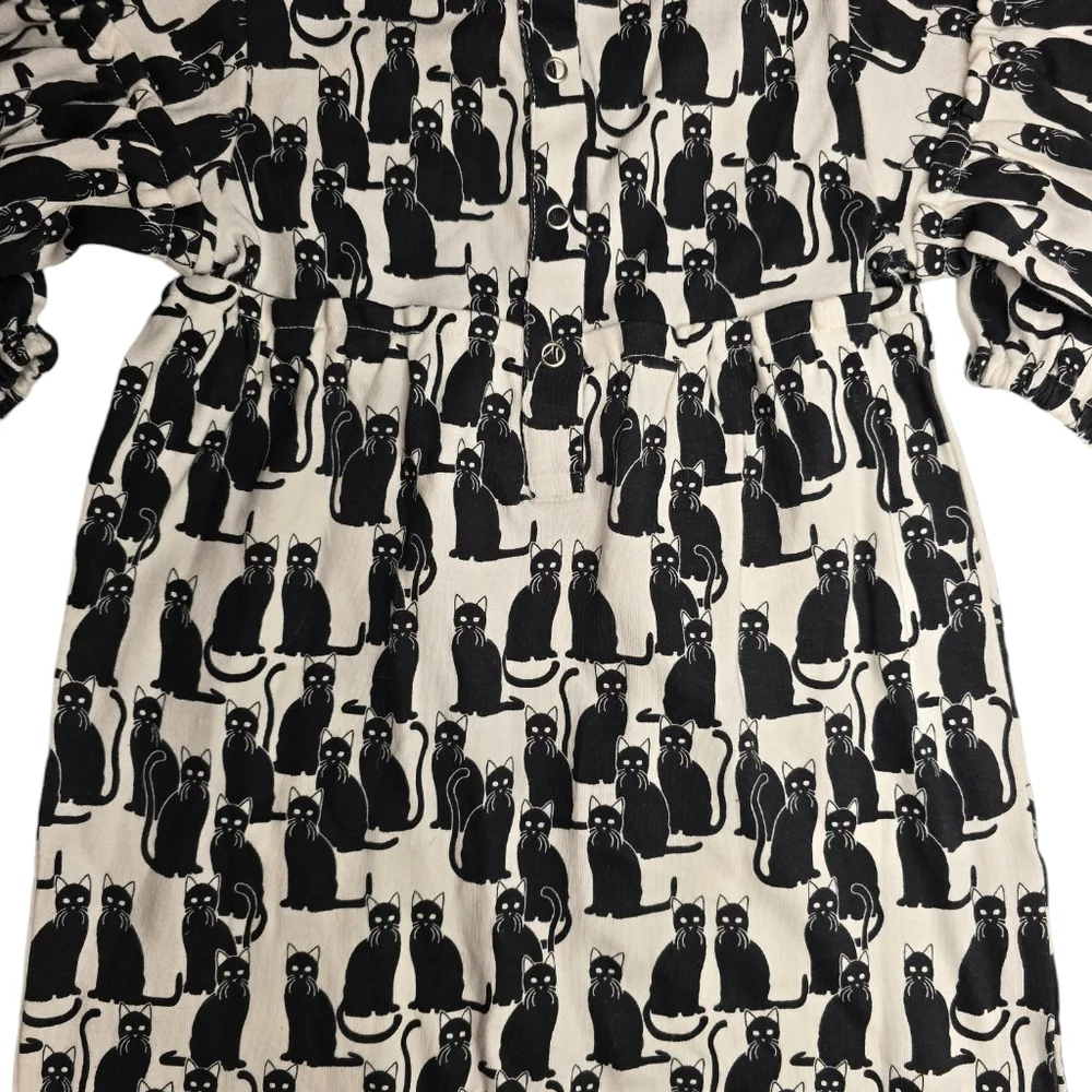 NWT Kate Quinn Bamboo Long Bubble Sleeve Jumpsuit Black Cat Romper & Headband - Picture 6 of 11